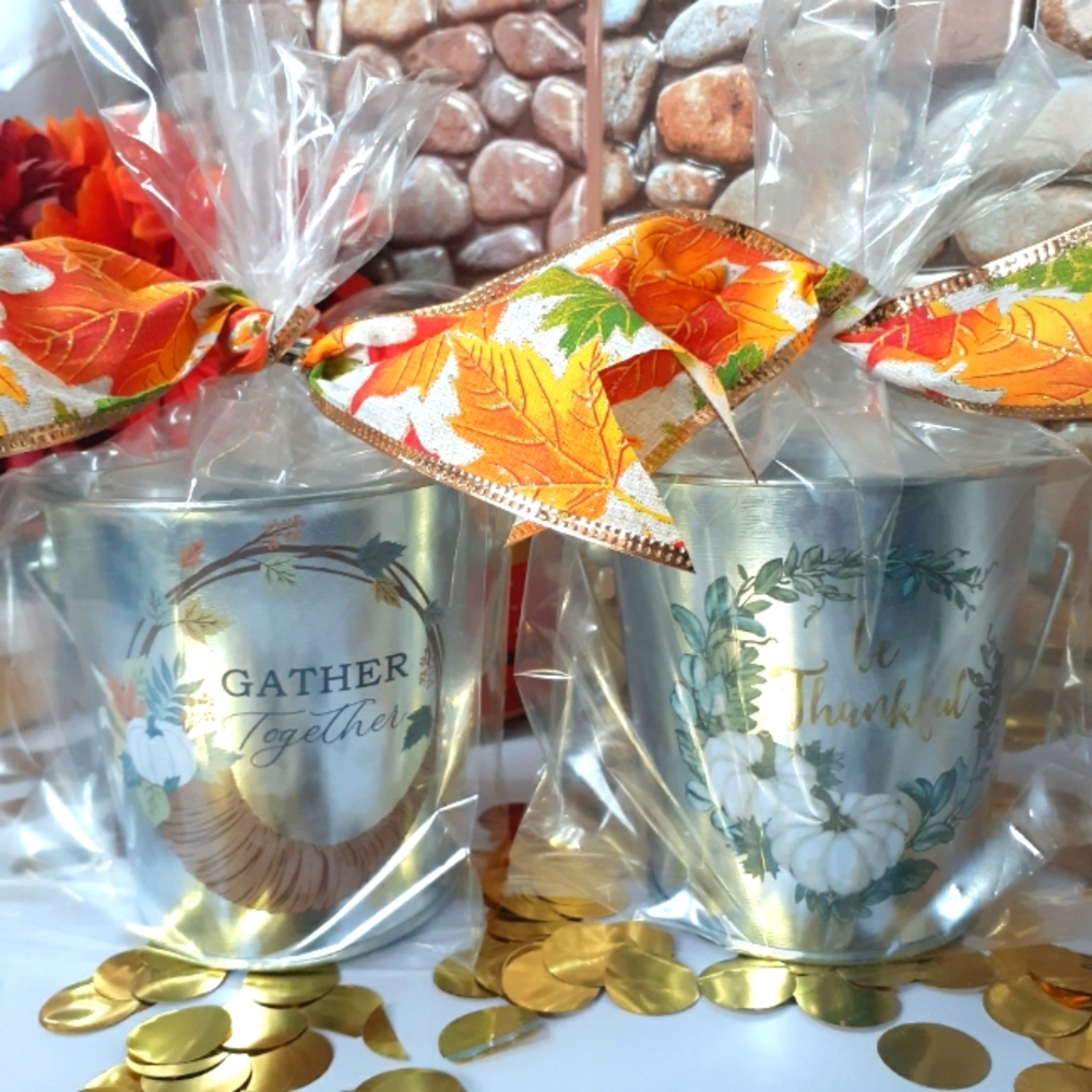 Two tin seasonal mini buckets.